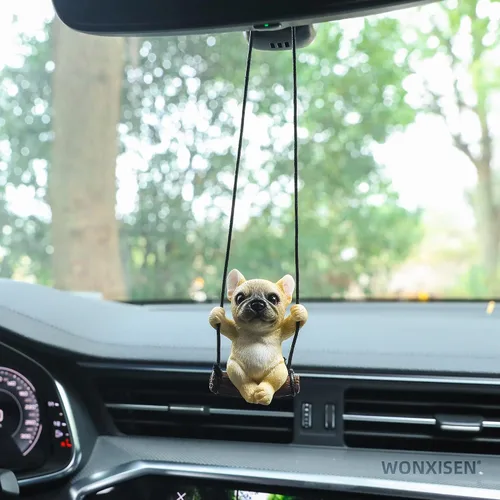 Miniatura 2 de Adorno de coche Bulldog Francés – Espejo colgante para el interior del coche