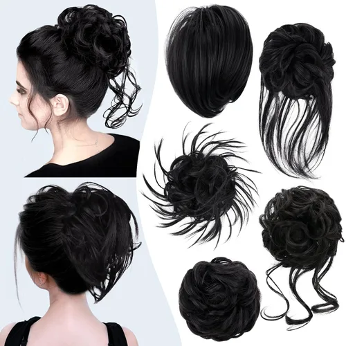 HMD 5 piezas de moño despeinado para mujer, extensión de cabello con banda de goma elástica, extensión de cabello largo y desordenado, accesorios