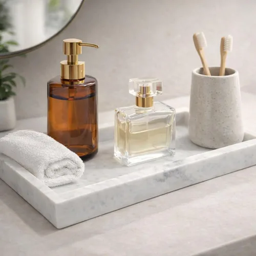 Miniatura 5 de Bandeja de mármol negro natural para baño, cocina, tocador, escritorio, organizador de piedra para mesa auxiliar, tocador, mesita de noche, velas