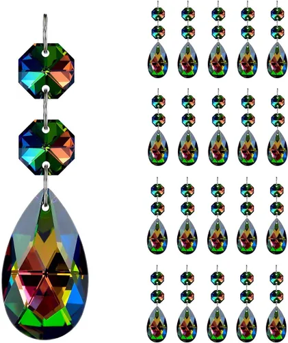 Miniatura 20 de 20 piezas de 1.496 pulgadas (1.496 in) con forma de lágrima, cristales de repuesto para atrapasoles de cristal conectados, cuentas octágonas, adorno