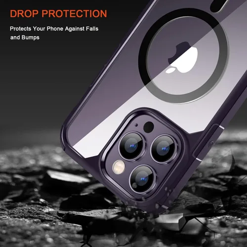 Miniatura 3 de TENDLIN Funda magnética compatible con iPhone 14 Pro [compatible con MagSafe] funda protectora suave transparente de parte trasera dura (morado)