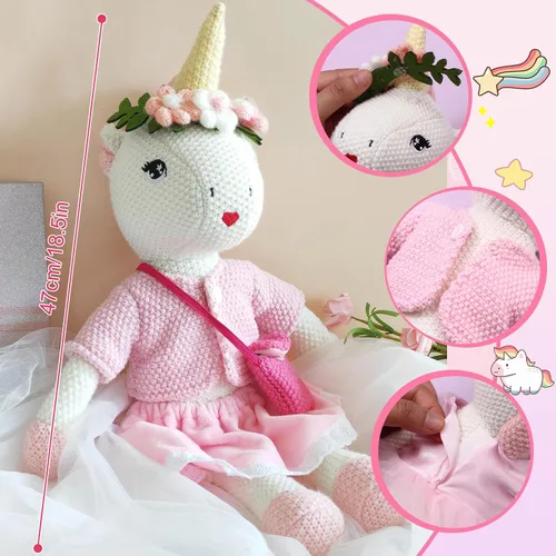 Miniatura 2 de Juguetes de Animales de Peluche Muñeca de Unicornio para Niñas - Muñeca Bailarina Bolsa de Transporte de Felpa 3 Juegos de Accesorios de Tela