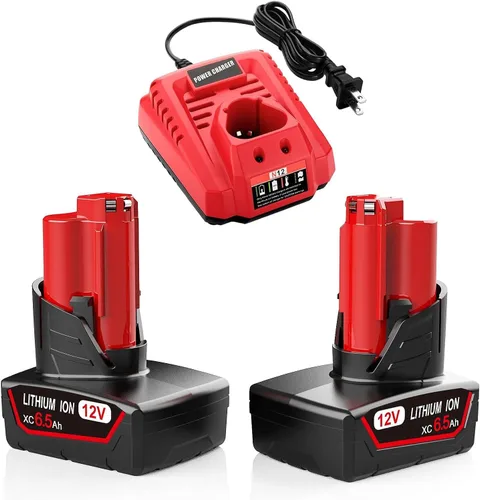 energup Paquete de 2 baterías de repuesto de 6500mAh 12V para Mil-Waukee de 12 voltios + kit de cargador, para 48-11-2440 48-11-2411 48-11-2410, con