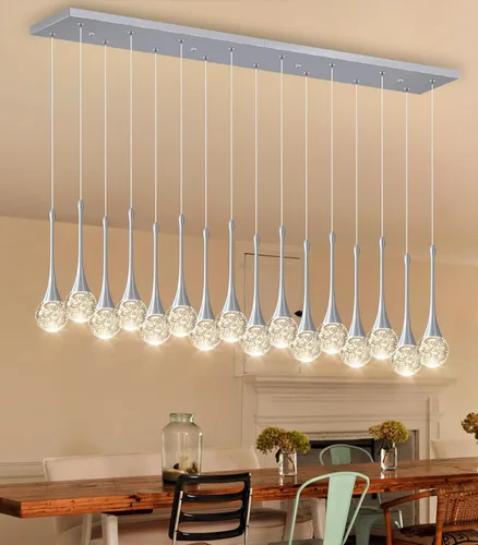 Miniatura 6 de 16 Luces Moderna Lámpara de Techo de Cristal con Diseño Glam para Techos Altos, Lámpara Colgante LED Regulable para Escalera, Vestíbulo, Entrada