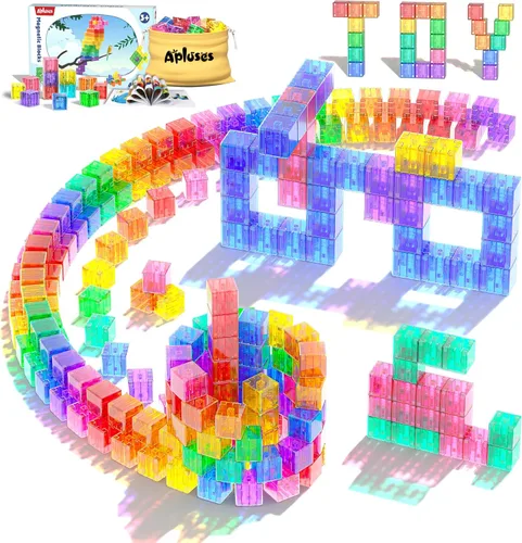 Apluses 45 piezas de bloques magnéticos - Cubos magnéticos transparentes, bloques de construcción para niños pequeños, regalos sensoriales para