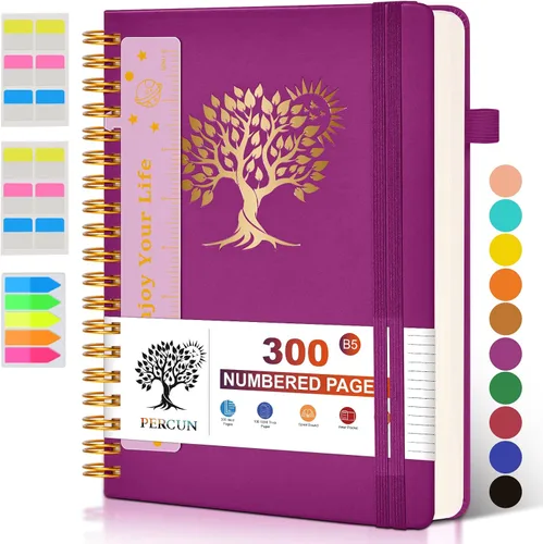 Miniatura 23 de Cuaderno grande en espiral para mujeres y hombres, 300 páginas rayadas numeradas, con rayas universitarias, cuaderno encuadernado en espiral de tapa