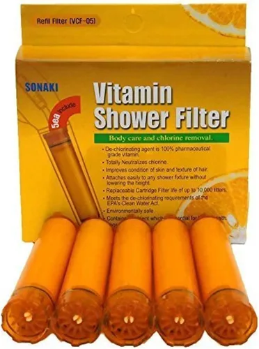 Sonaki, cartucho de filtro de regadera de vitamina C - (1 paquete de 5 unidades) - Repuestos de filtro de vitamina C - Elimina el 99,9% del cloro y