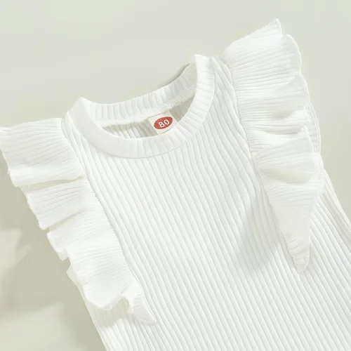 Miniatura 5 de Conjunto de ropa de verano para niña pequeña, con volantes, sin mangas, acanalada, pantalones cortos de cintura elástica con cinturón, ropa de moda