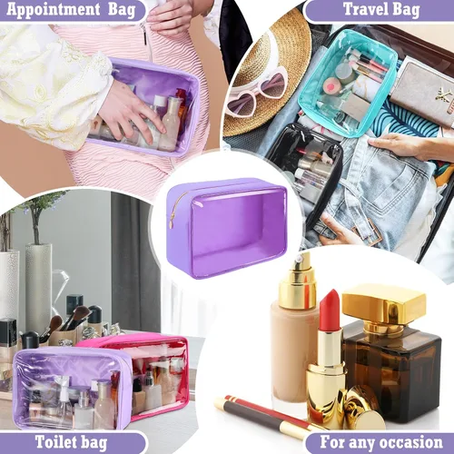 Miniatura 5 de Hushee 4 bolsas de maquillaje de nailon transparente para mujeres, bolsa de cosméticos preparatoria, bolsa de aseo de viaje de PVC, bolsa