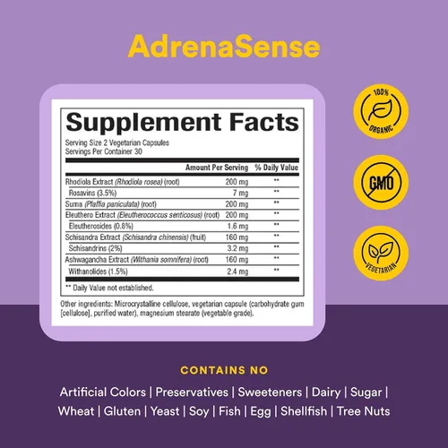 Miniatura 4 de WomenSense AdrenaSense de Natural Factors, AdrenaSense, suplemento herbario para apoyo suprarrenal y alivio del estrés, vegano, sin OMG, 60 cápsulas