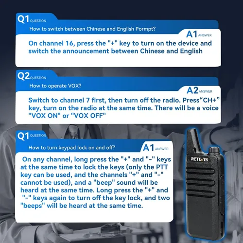Miniatura 8 de Retevis RT22 Walkie Talkies Mini, radio bidireccional recargable de largo alcance, radio de 2 vías pequeña, VOX portátil, para negocios, negocios