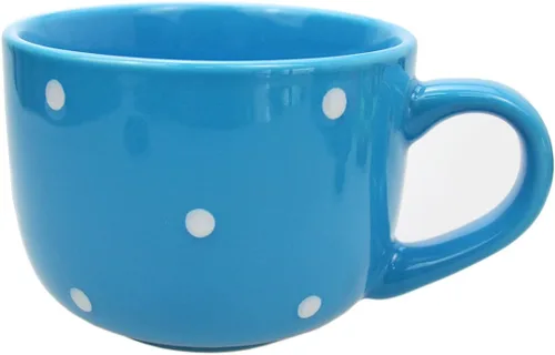 CHOOLD Taza de café de cerámica con lunares, taza de té, tazas gigantes, cuenco de sopa con asa, 15 onzas Azul