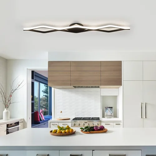 Miniatura 2 de Qcyuui Luces LED de Techo Regulables 46.4'' Accesorios de Iluminación para Cocina de Techo Negro Empotrado con Control Remoto Luz de Techo Lineal