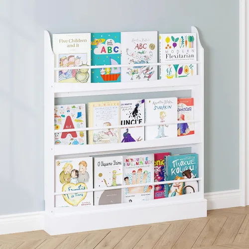 UTEX Estantería para niños, estante de 3 niveles para libros y almacenamiento para habitaciones de niños, estante de pared para dormitorio, sala de
