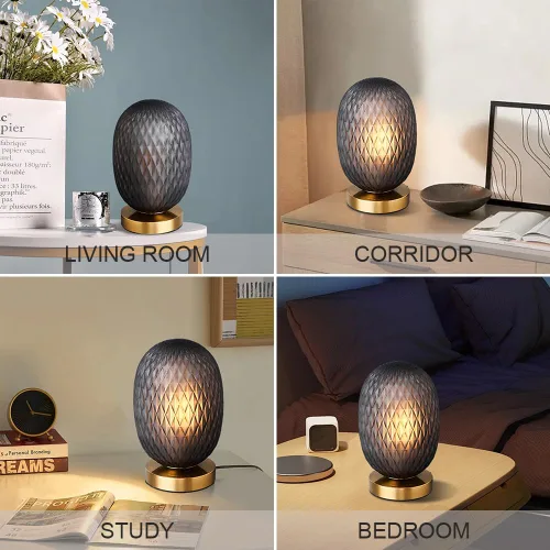 Miniatura 7 de Moderna lámpara de mesa de cristal con forma de globo de mediados de siglo, industrial regulable con control táctil, luces de escritorio, 3 niveles