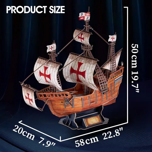 Miniatura 6 de CubicFun Rompecabezas 3D para adultos, modelo de barco español Santa María, para adultos y niños, kit de construcción, 204 piezas