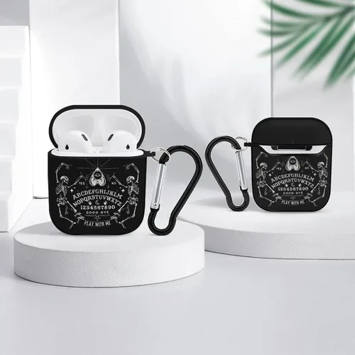 Miniatura 4 de Funda de esqueleto vintage con diseño mágico Ouija negro compatible con Airpods 1 y 2 con llavero para auriculares, unisex, a prueba de golpes