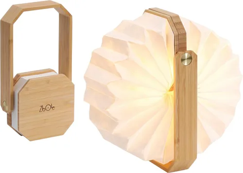 Miniatura 6 de Lámpara portátil de bambú - Linterna japonesa plegable con carga USB, pantalla de papel de fibra resistente a rasgaduras e impermeable, luz de viaje