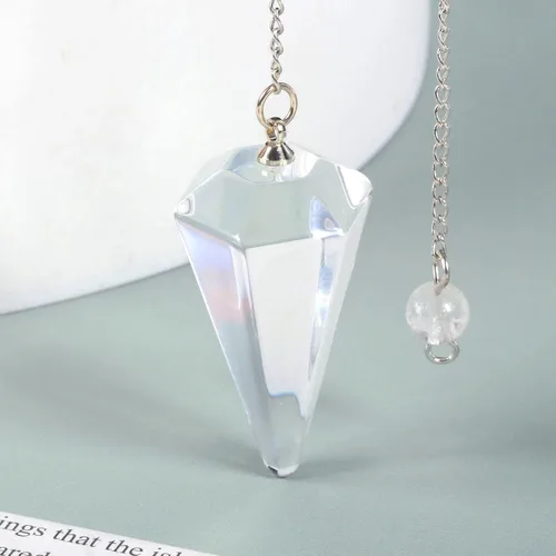 Péndulo de punta de cristal de cuarzo transparente para sanación, radiestesia, equilibrio de energía, chakra, adivinación para meditación 37mm