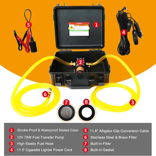 Miniatura 2 de Juego de bomba de transferencia de combustible de 12 V, bomba de transferencia de gasolina de 75 W que mueve 110 galones de gas por hora, con tubo