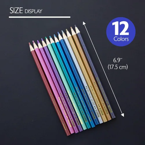 Miniatura 2 de BAZIC Products Lápices de colores metálicos, 12 tonos brillantes, juego de lápices preafilados para dibujar y colorear, suministros de arte
