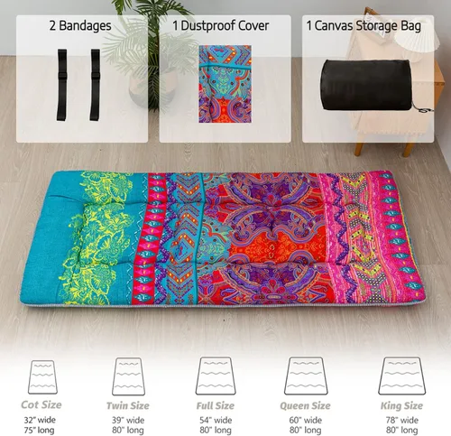 Miniatura 4 de MAXYOYO Cama de Piso Bohemia, Colchón de Futón Japonés, Cama Estrecha Individual, Cama de Campamento Plegable y Enrollable para Adultos Bohemio B