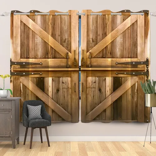 Miniatura 28 de Cortinas rústicas para ventana de puerta de granero, puerta de madera gris, puerta de garaje, tratamiento de ventana para sala de estar, dormitorio