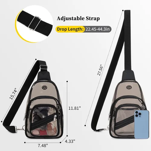 Miniatura 3 de Bolsa transparente para eventos en estadios, mochila transparente para mujer, impermeable, de PVC, cangurera cruzada para conciertos Semi negro