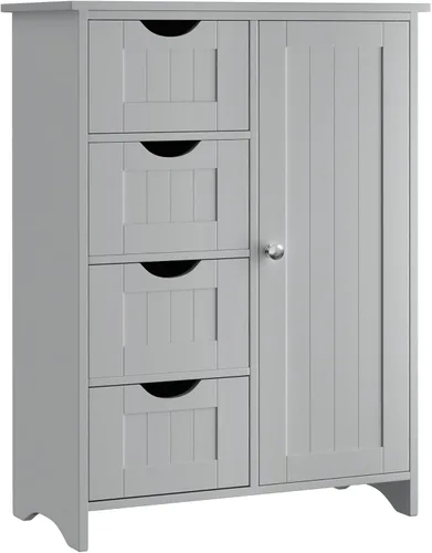 Miniatura 11 de JUMMICO Armario de suelo de baño, organizador de almacenamiento independiente de madera con 1 puerta y 3 cajones, armario de almacenamiento de baño