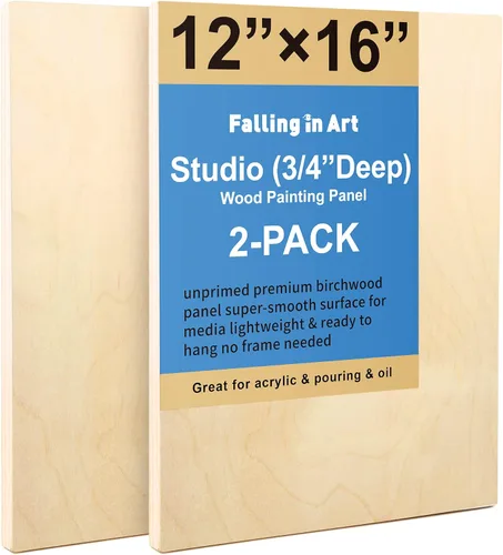 Miniatura 20 de Kit de Paneles de Lienzo de Madera de Abedul Sin Terminar, Falling in Art Paquete de 2 de 14x18'' Tablas de Cuna de Estudio de 3/4'' de Profundidad