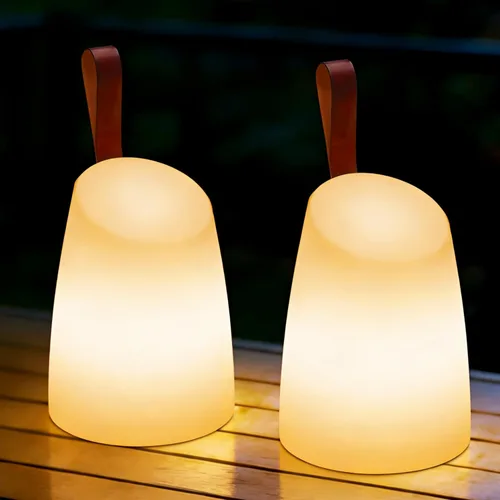 uuffoo Paquete de 2 lámparas LED de mesa portátiles para exteriores, lámpara de mesa recargable con control remoto, RGB y blanco cálido, IP44
