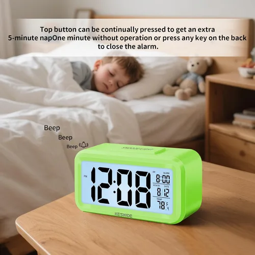 Miniatura 3 de Reloj despertador digital a pilas con temperatura interior, reloj pequeño de escritorio, modelo de repetición, pantalla de 12/24 horas para Negro