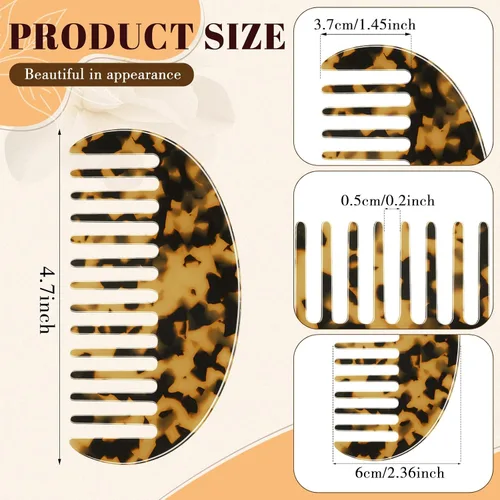 Miniatura 2 de Patelai 4 peines de dientes anchos para mujer, bolso desenredante pequeño de celulosa, peine de bolsillo de viaje, mini tortuga, leopardo, regalos