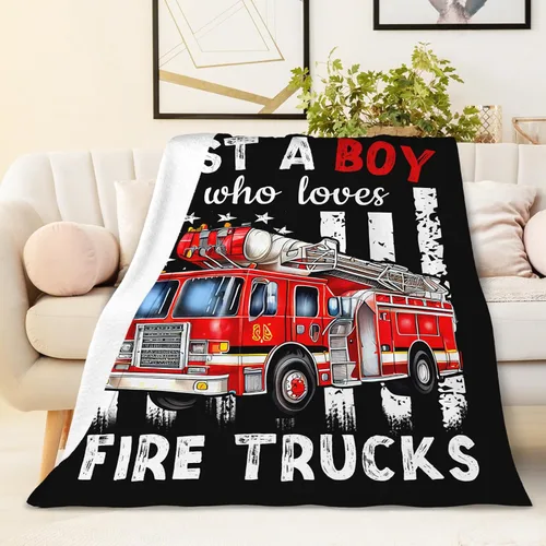 Miniatura 7 de Manta de Camión de Bomberos para Niños - 30x40 Pulgadas Bonita Manta de Tiro Regalos para Niños Amantes de Camiones - Mantas Negras Suaves