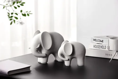 Miniatura 2 de Figura Moderna y Sencilla de Cerámica con Elefante Blanco para Decoración de Sala de Estar, Hogar y Oficina (Elefante Blanco Grande)