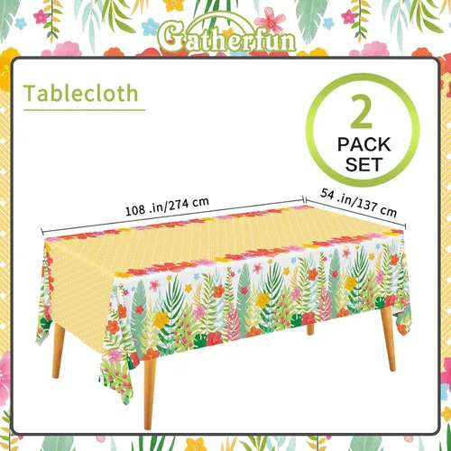 Miniatura 2 de Gatherfun Hawaiian Luau - Juego de suministros para fiesta, incluye 2 manteles de plástico desechables con temática Aloha, decoraciones de fiesta
