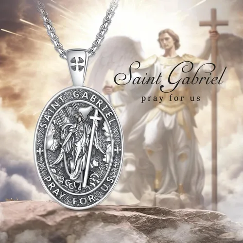 Miniatura 99 de EUDORA Collar de plata de ley 925, San Cristóbal y San Benito, San Miguel, Virgen María, San Judas Tadeo, Cruz de Buen Pastor y Arcángel, Medalla