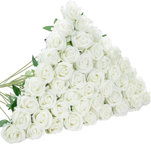 Miniatura 7 de Rosas artificiales, 12 unidades, rosas de terciopelo, flores falsas de tallo largo de tacto real para arreglos florales, decoración de novia, boda
