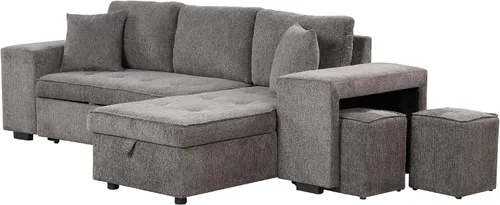 Miniatura 8 de Sofá cama modular de 104 pulgadas con diván convertible de almacenamiento y taburetes para sala de estar, moderno sofá cama extraíble de 3 asientos