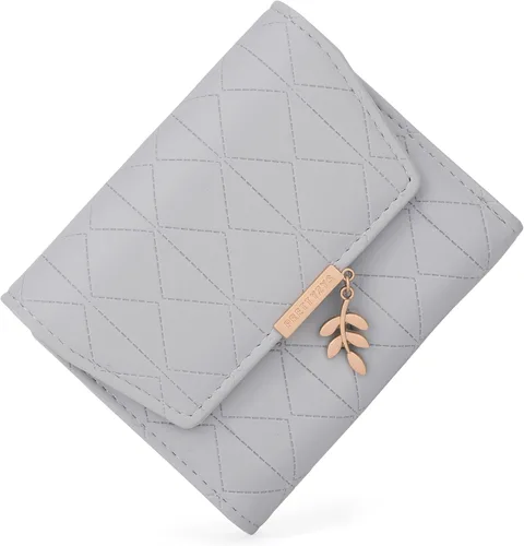 Miniatura 68 de UTO - Cartera pequeña RFID de piel sintética con dije de hoja, cierre de cremallera y tarjetero.