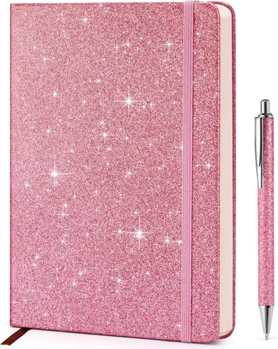 Miniatura 9 de Cuaderno negro con purpurina, 8.4 x 5.7 pulgadas, 200 páginas rayadas, diario brillante sin desprendimiento para niñas y mujeres, diario de tapa