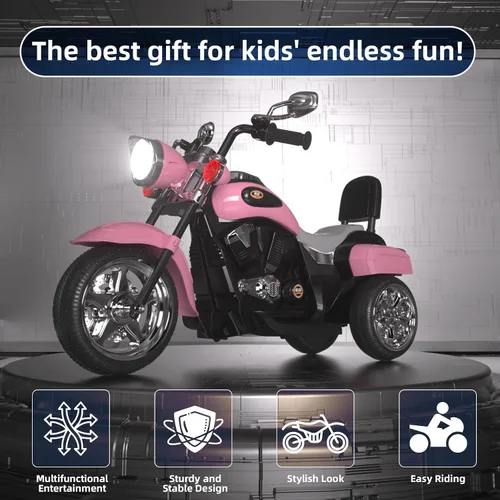 Miniatura 3 de XJD Motocicleta eléctrica para niños, batería de 6V con claxon y faro, certificada ASTM, juguete de 3 ruedas para montar para niños, motocicleta Rosa