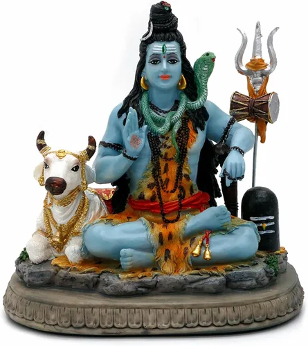 alikiki Estatua de Dios indio Señor Shiva – Regalos para indio hindú de 6.7 pulgadas de alto, ídolo Shiva con vaca, regalos de regreso indio,