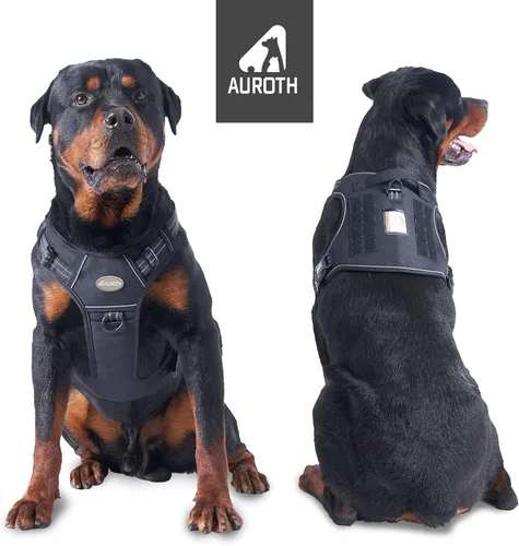 Miniatura 8 de Auroth Arnés táctico para perros grandes, antitirones, ajustable, reflectante, K9, chaleco de entrenamiento para mascotas, arnés de servicio Negro