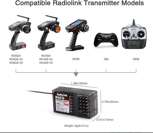 Miniatura 6 de Eighteenup Radiolink R6FG - Receptor de superficie de 6 canales de 2.4 GHz, funciona con control remoto Radiolink RC4GS V3/RC4GS V2/RC4GS/RC6GS