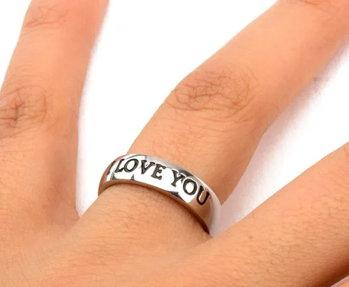 Miniatura 3 de Star Wars Anillo unisex de acero inoxidable con texto en inglés "I Love You", talla 9, Plástico