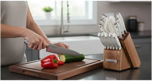Miniatura 11 de Sabatier - Juego de 15 piezas de cuchillos forjados con triple remache, cuchillos de cocina de acero inoxidable de alto carbono, juego de cuchillos