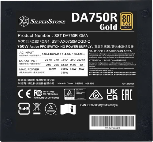 Miniatura 5 de SilverStone Tecnología DA750R Gold 80 Plus Gold 750W ATX 3.0 y PCIe 5.0 Fuente de alimentación, SST-DA750R-GMA (SST-AX0750MCGD-C)