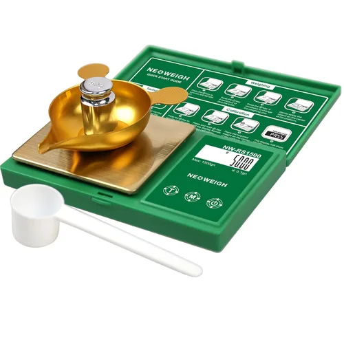 Báscula de recarga, báscula de polvo para recargar, 1500 granos x 0.1 gn, báscula digital de polvo, 3.53 oz por 0.00 oz, bandeja de metal, cuchara