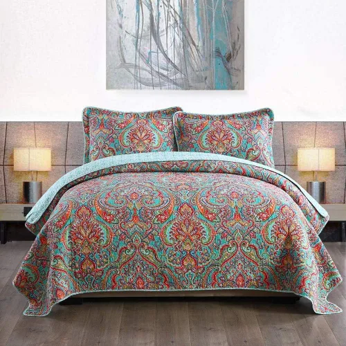 Miniatura 20 de Travan Juego de Edredón de 3 Piezas Tamaño King Colcha Acolchada Ligera Juego de Cubrecama Reversible con Estampado Floral Juego de Ropa de Cama